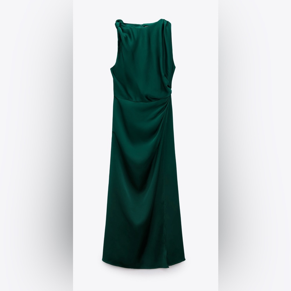 COPY - Zara Draped Satin Effect Dress NWT Duck Green Size Large